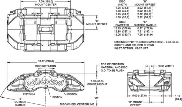 Wilwood 120-15779 AV6R Radial Mount Caliper Left 6 Pistons