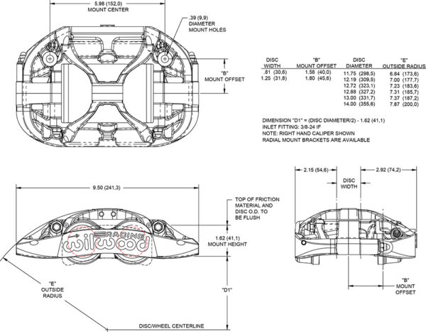 120-16464 Wilwood 120-16465 XRZ4R Universal Radial Mount Caliper 4 Pistons