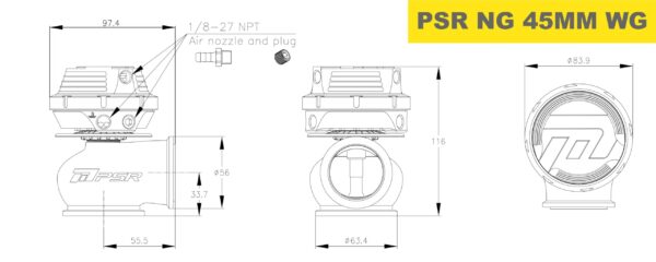 744324500psr8b Pulsar PSR New Generation Wastegate 45mm V-Band External Wastegate Black
