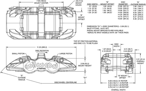 Aero4_Radial_Mount-cm Wilwood 120-13297 Aero4 Radial Mount Caliper Right 4 Pistons