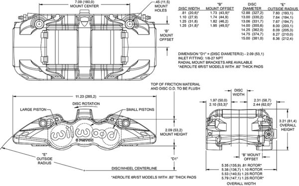 Wilwood 120-15769 Aero6 Radial Mount Caliper Left 6 Pistons