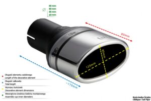 CU93n1-28k Universal Exhaust Tail Pipe Muffler Tip oval 120×80mm lenght 80mm mounting diameter 45mm