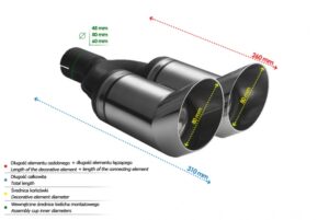 Universal Exhaust Tail Pipe Muffler Tip round 80mm lenght 260mm mounting diameter 60mm