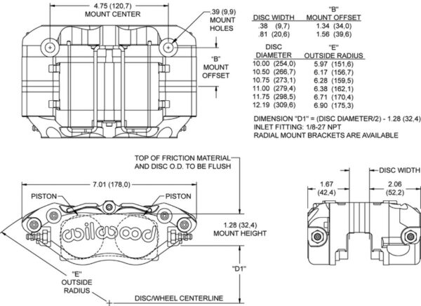 Wilwood 120-10000 Narrow Dynapro Universal Radial Mount Caliper 4 Pistons Black