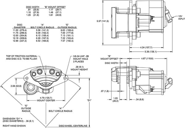 Wilwood 120-15703 Electric Parking Brake Floating Mount Caliper Left 1 Piston Polished