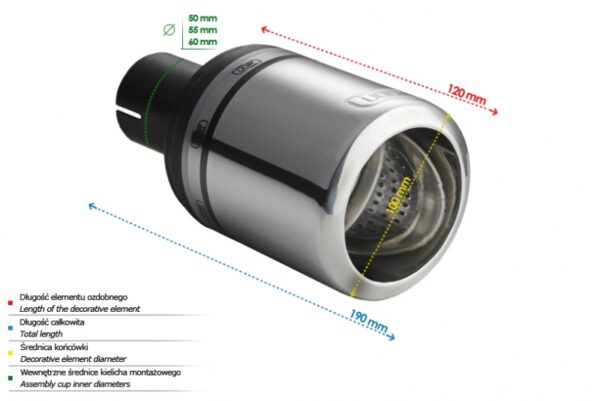 Universal Exhaust Tail Pipe Muffler Tip round 100mm lenght 120mm mounting diameter 60mm
