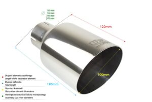 Universal Exhaust Tail Pipe Muffler Tip round 100mm lenght 120mm mounting diameter 55mm