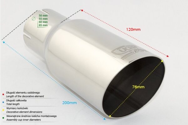 Universal Exhaust Tail Pipe Muffler Tip round 76mm lenght 120mm mounting diameter 60mm