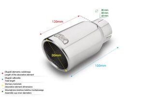 Universal Exhaust Tail Pipe Muffler Tip round 80mm lenght 120mm mounting diameter 60mm