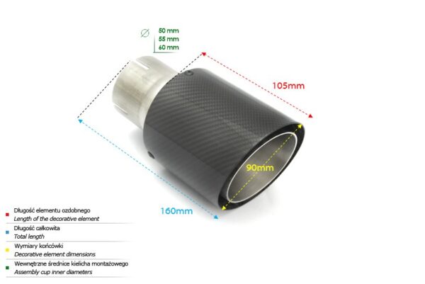Universal Exhaust Tail Pipe Muffler Tip round 90mm lenght 105mm mounting diameter 60mm