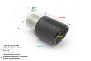 Universal Exhaust Tail Pipe Muffler Tip round 90mm lenght 160mm mounting diameter 55mm