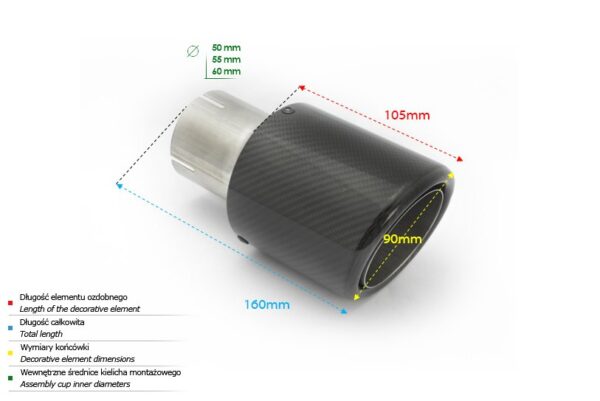 Universal Exhaust Tail Pipe Muffler Tip round 90mm lenght 160mm mounting diameter 65mm