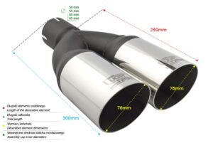 Universal Exhaust Tail Pipe Muffler Tip round 76mm lenght 230mm mounting diameter 60mm