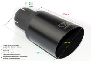 Universal Exhaust Tail Pipe Muffler Tip round 80mm lenght 120mm mounting diameter 55mm