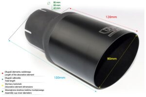 Universal Exhaust Tail Pipe Muffler Tip round 90mm lenght 120mm mounting diameter 65mm