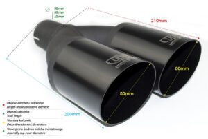 Universal Exhaust Tail Pipe Muffler Tip round 80mm lenght 210 mm mounting diameter 60mm