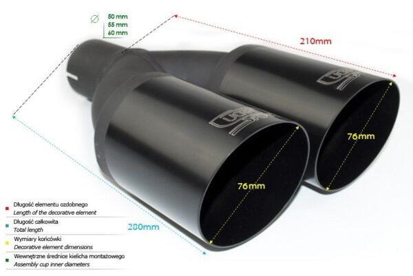 Universal Exhaust Tail Pipe Muffler Tip round 76mm lenght 120mm mounting diameter 50mm