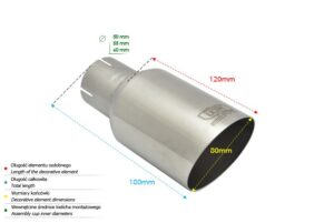 Universal Exhaust Tail Pipe Muffler Tip round 80mm lenght 120mm mounting diameter 65mm