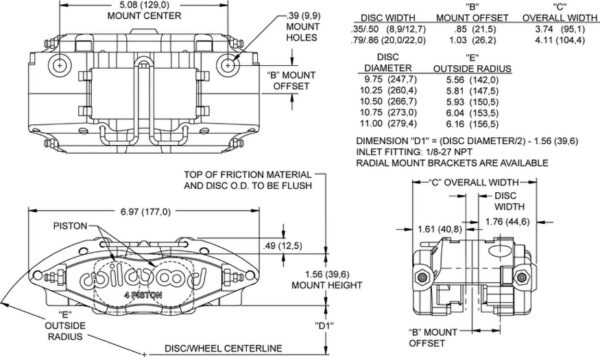 dxf1727.tmp Wilwood 120-15735 Powerlite Universal Radial Mount Caliper 4 Pistons