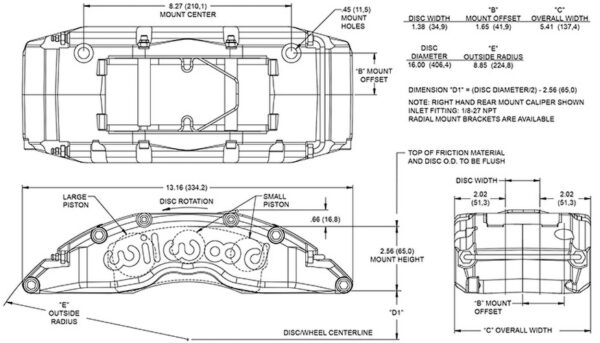 Wilwood 120-14320 TC6 Radial Mount Front Caliper Left 6 Pistons Black