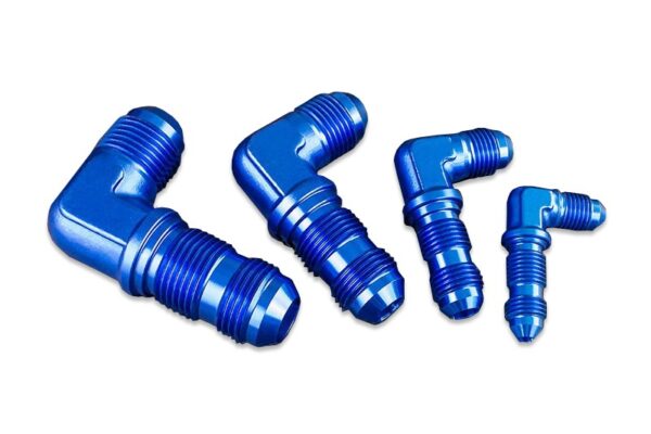 Adapter AN10 JIC bulkhead 90' male fuel hose fitting Blue