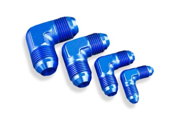 Adapter AN4 90' male-male coupler hose fitting Blue