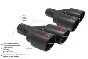 Universal Exhaust Tail Pipe Muffler Tip round 100mm lenght 200/180mm mounting diameter 65mm