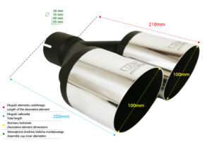 Universal Exhaust Tail Pipe Muffler Tip round 100mm lenght 200mm mounting diameter 60mm
