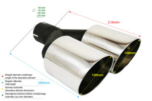 Universal Exhaust Tail Pipe Muffler Tip round 100mm lenght 200mm mounting diameter 55mm