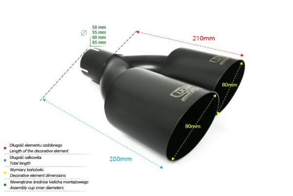 Universal Exhaust Tail Pipe Muffler Tip round 80mm lenght 280mm mounting diameter 50mm