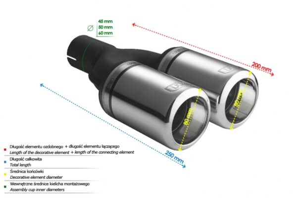 Universal Exhaust Tail Pipe Muffler Tip round 80mm lenght 200mm mounting diameter 60mm