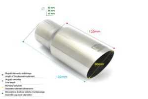 Universal Exhaust Tail Pipe Muffler Tip round 80mm lenght 120mm mounting diameter 50mm