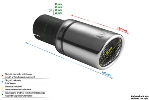 Universal Exhaust Tail Pipe Muffler Tip round 100mm lenght 120mm mounting diameter 60mm