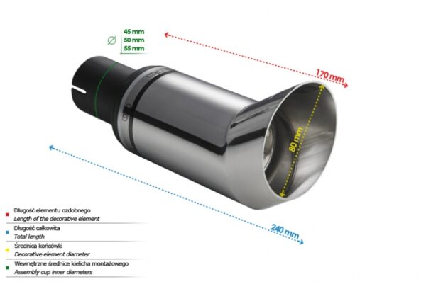 Universal Exhaust Tail Pipe Muffler Tip round 80mm lenght 170mm mounting diameter 45mm