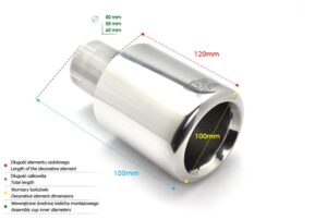 Universal Exhaust Tail Pipe Muffler Tip round 100mm lenght 120mm mounting diameter 50mm
