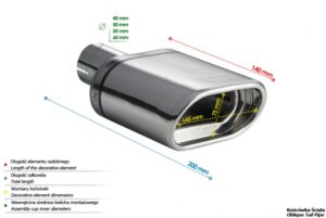 n1-21-1_1 Universal Exhaust Tail Pipe Muffler Tip oval 145×75mm lenght 140mm mounting diameter 50mm