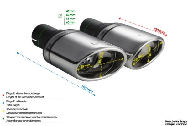Universal Exhaust Tail Pipe Muffler Tip oval 120×80mm lenght 120mm mounting diameter 50mm