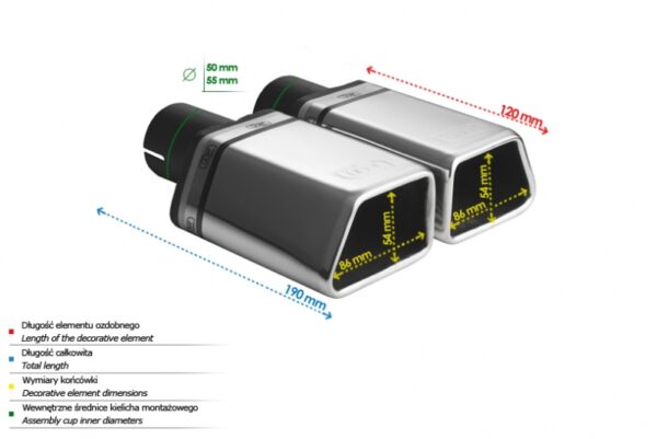 Universal Exhaust Tail Pipe Muffler Tip special 86×54mm lenght 120mm mounting diameter 50mm