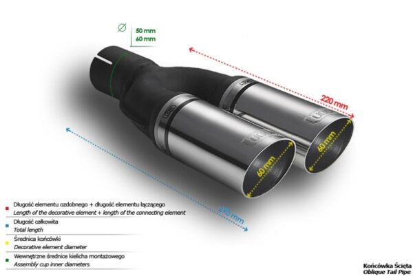 Universal Exhaust Tail Pipe Muffler Tip round 60mm lenght 220mm mounting diameter 50mm