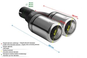 Universal Exhaust Tail Pipe Muffler Tip round 80mm lenght 200/180mm mounting diameter 45mm