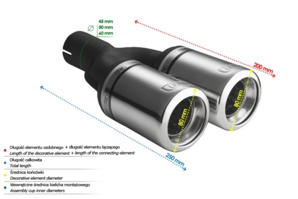 Universal Exhaust Tail Pipe Muffler Tip round 80mm lenght 160mm mounting diameter 50mm