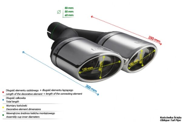n2-27_2 Universal Exhaust Tail Pipe Muffler Tip oval 120×80mm lenght 250mm mounting diameter 60mm