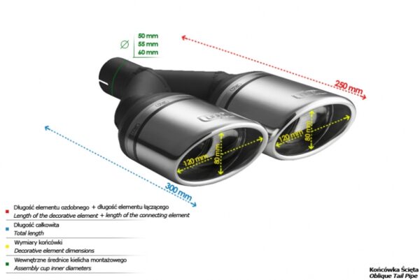 Universal Exhaust Tail Pipe Muffler Tip oval 120×80mm lenght 250mm mounting diameter 60mm