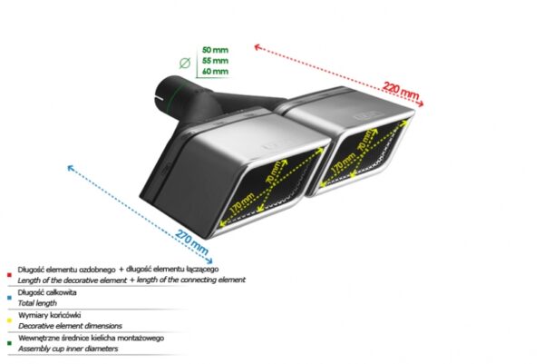Universal Exhaust Tail Pipe Muffler Tip special 170×70mm lenght 220mm mounting diameter 55mm