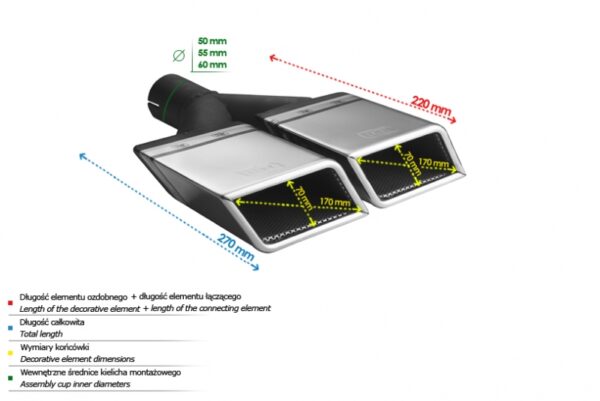 Universal Exhaust Tail Pipe Muffler Tip special 170×70mm lenght 220mm mounting diameter 60mm