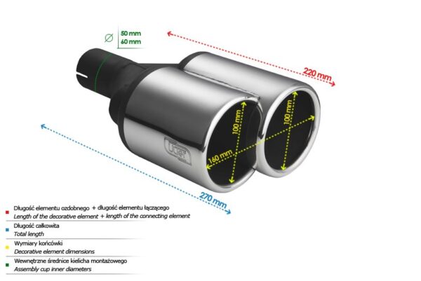 Universal Exhaust Tail Pipe Muffler Tip round lenght 200/180mm mounting diameter 50mm
