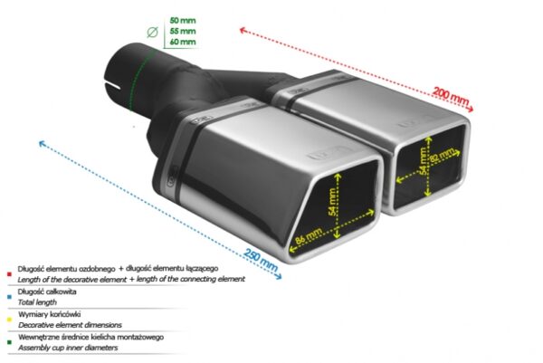 Universal Exhaust Tail Pipe Muffler Tip special 86×54mm lenght 200mm mounting diameter 50mm
