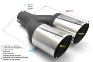 Universal Exhaust Tail Pipe Muffler Tip round 90mm lenght 220mm mounting diameter 50mm