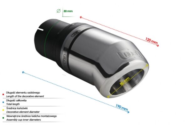 Universal Exhaust Tail Pipe Muffler Tip round 80mm lenght 120mm mounting diameter 50mm