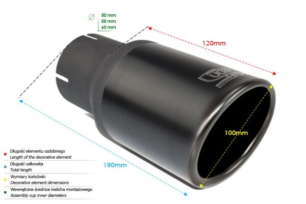 nbl1-101RSx_dim Universal Exhaust Tail Pipe Muffler Tip round 100mm lenght 120mm mounting diameter 50mm